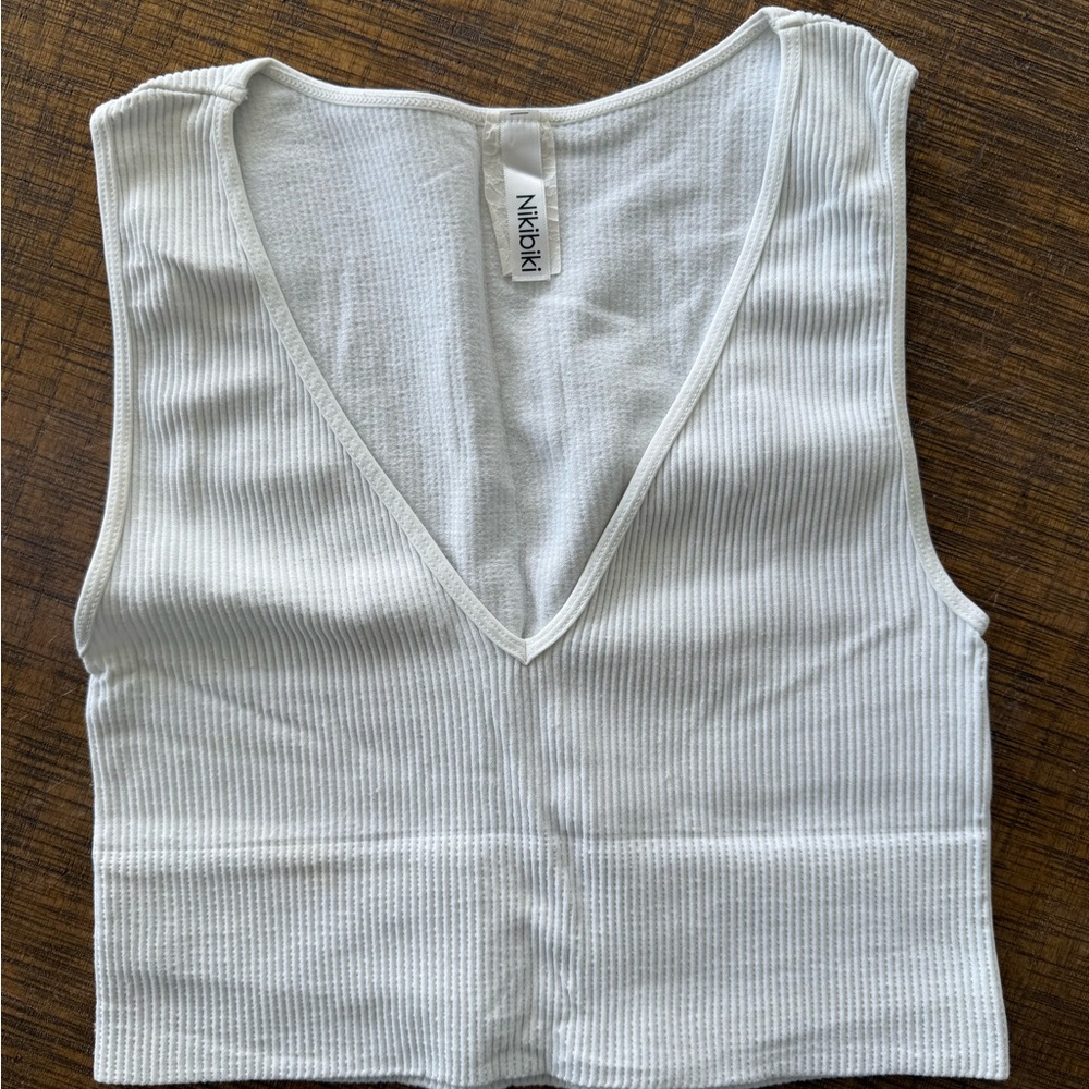 Nikibiki Cream Ribbed V-Neck Tank Top